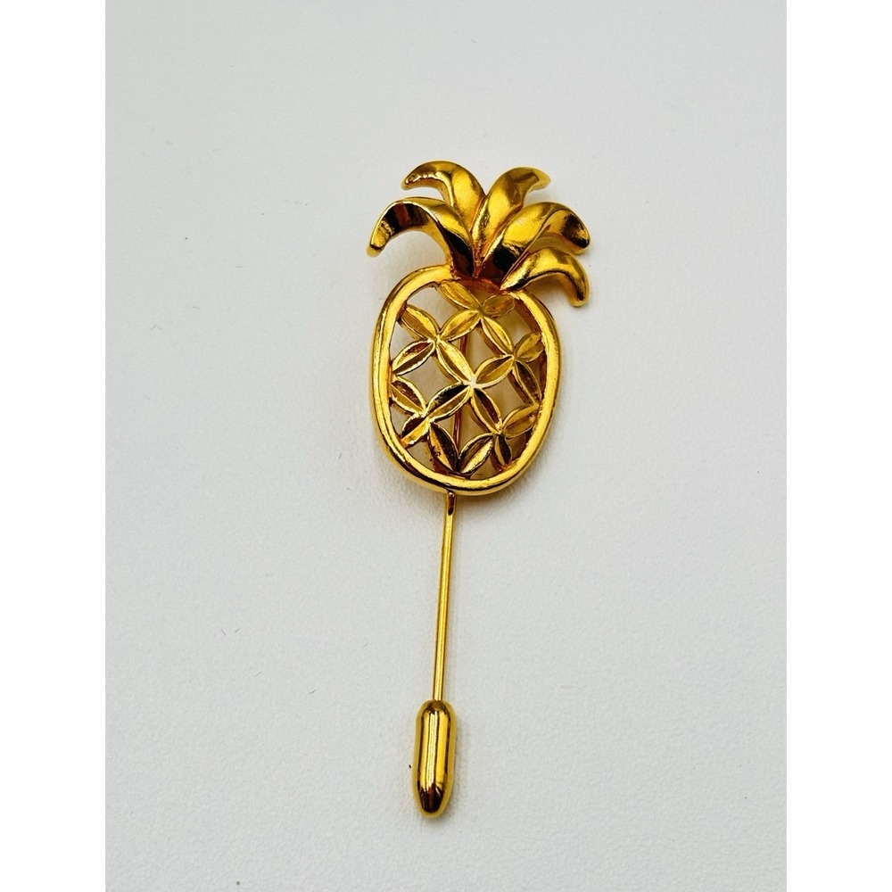Vintage Gold Tone Pineapple Stick‎ Pin Lapel Pin Brooch Tropical Preppy